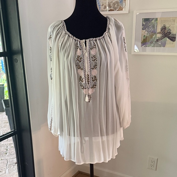 Chan Luu Tops - Chan Luu Cream Bell Sleeve Blouse with Tie Front